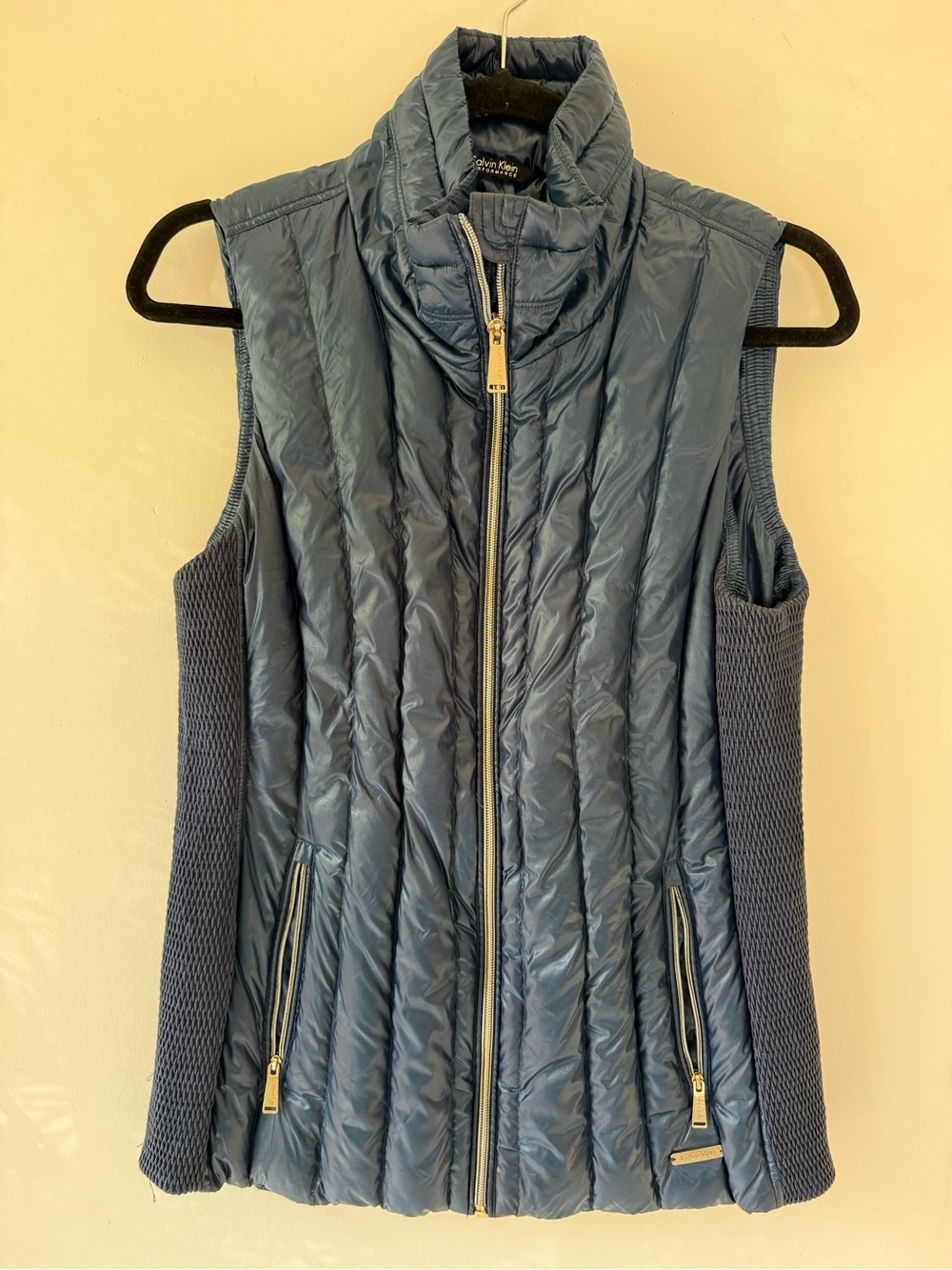 Calvin Klein Performance Down Puffer Vest Blue Zip Front Quilted Medium M
